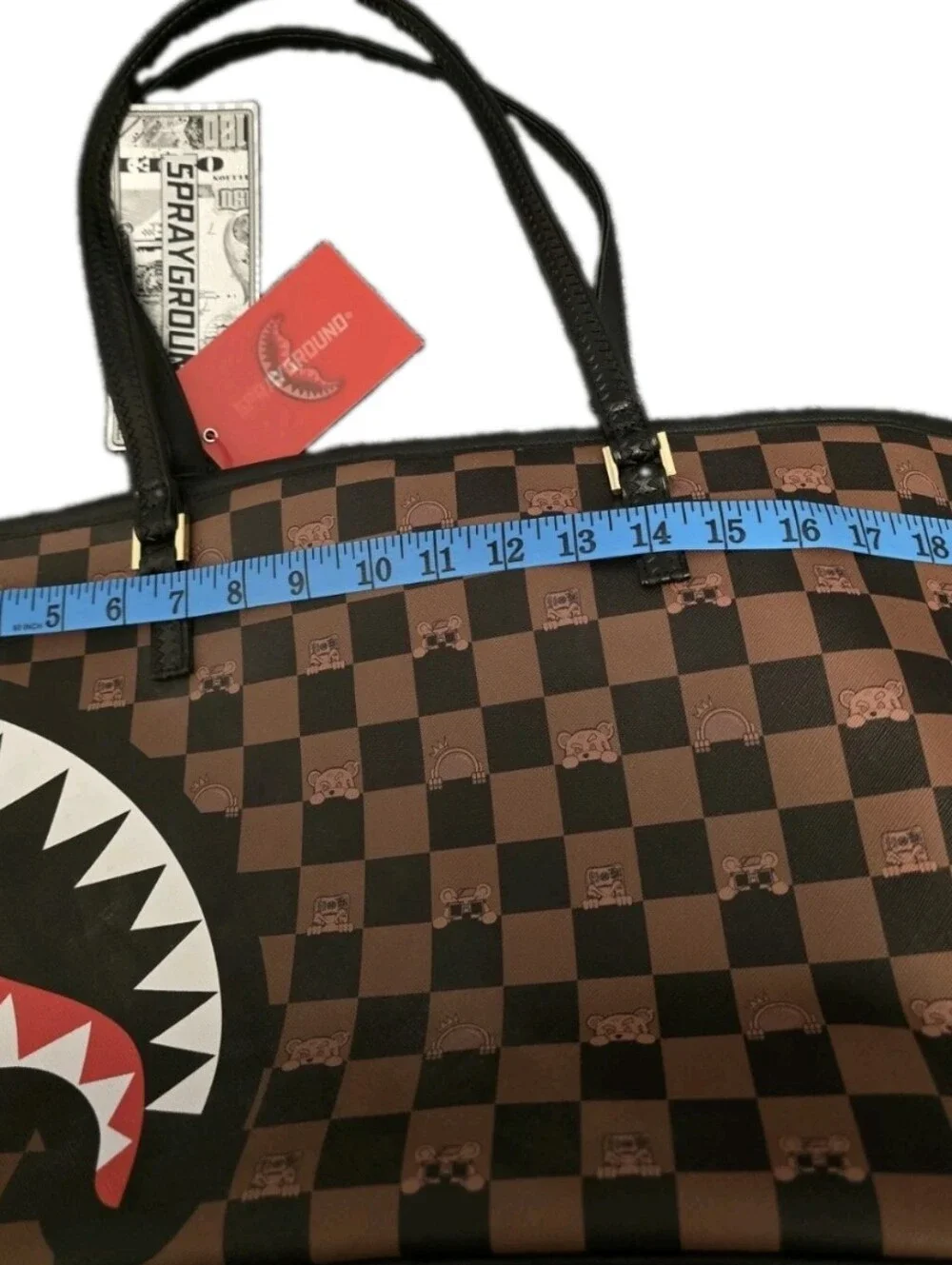 Sprayground Limited Edition Brown Checkered Shark Tote Bag NWT